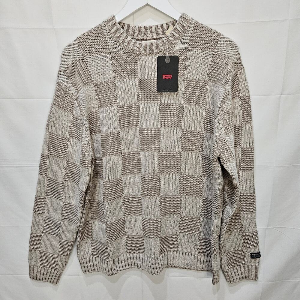 Levi's Sweater Beige Checkered Men's Relaxed Fit Small